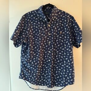 Ralph Lauren Navy Short-Sleeve Button-Down with White Nautical Print